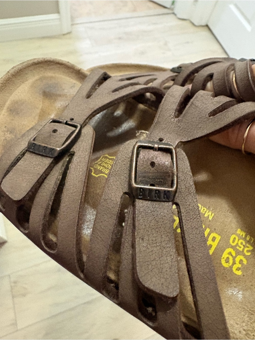Birkenstock Sandals Brown Multi-Strap Buckle Slides - Picture 6 of 6